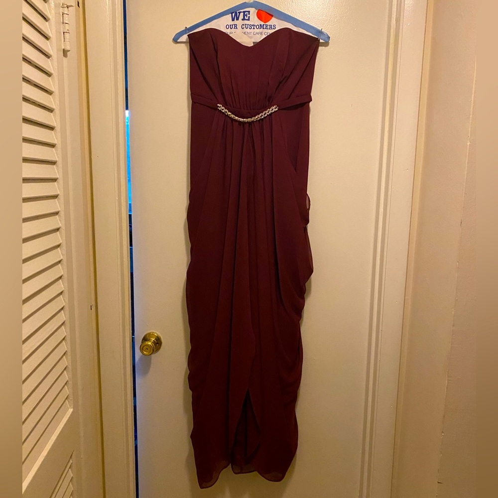 Deep wine red strapless bridesmaid dress
